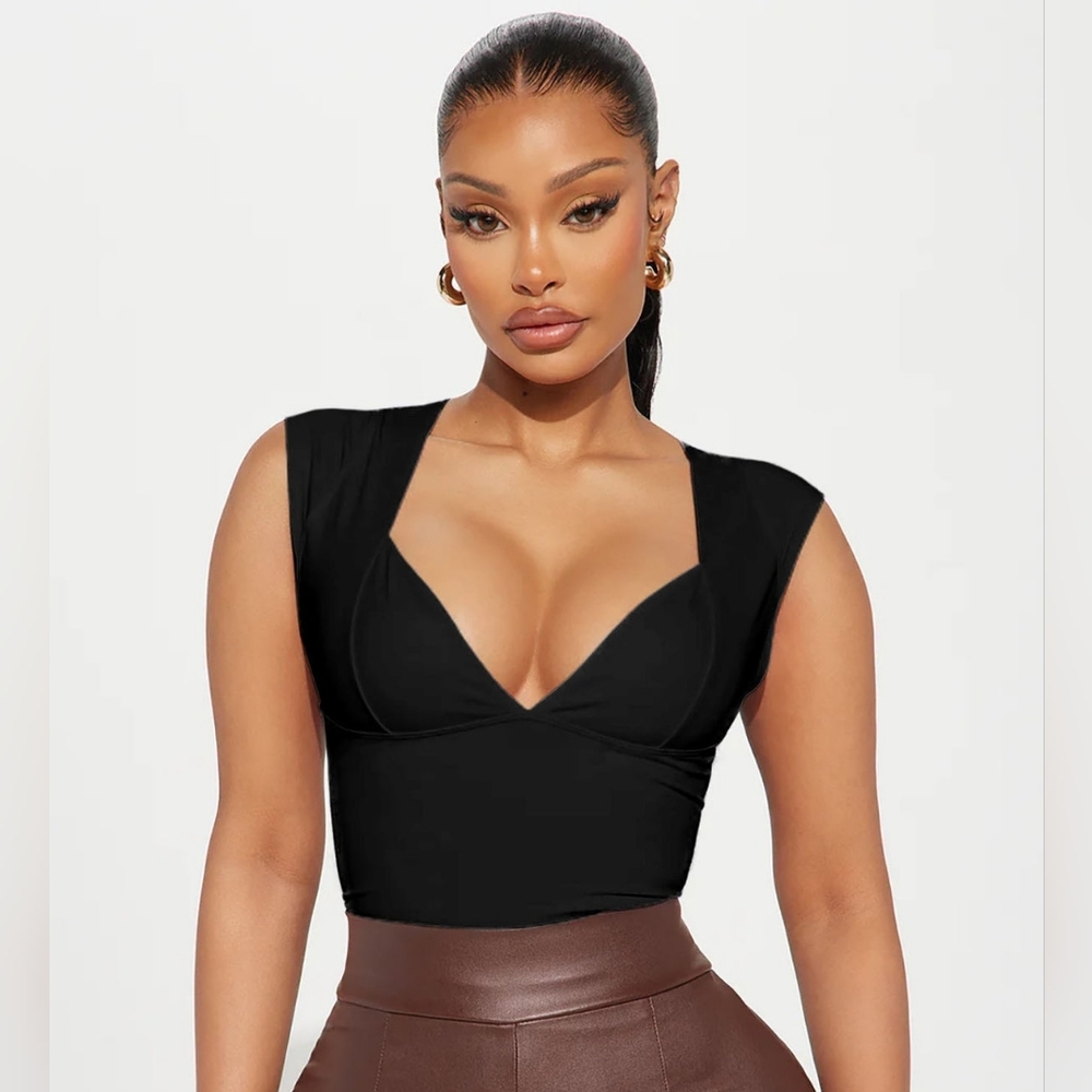 Fashion Nova Bandage Salty Sweet Plunge Neck Top- Black (Large)